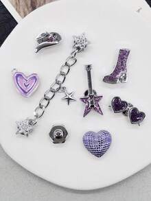 8PCS Purple Retro Rock Music Resin Shoe Charms DIY Star Chain Accessories Removable Punk Guitar Heart Shaped Clogs Shoes Buckles Decorations Personalized Glasses Hat Shoe Clips Ornaments Women Lady Sandals Slides Slippers Beach Bags Decor Xmas Halloween Valentine Birthday Festival Party Gifts - Multicolor - View 3