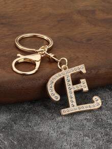 1件男女通用优雅镀金镶钻英文字母钥匙扣吊坠 - 金色 - 查看 8
