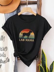 Lab T-Shirt--Retro-Labrador-Retriever-Lover-Vintage-Dog-Mom-Lab-Woman - 黑色 - 查看 2