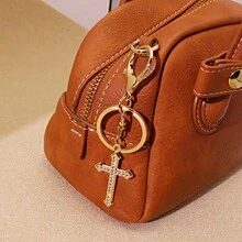 1pc Elegant Personalized Women's Alloy & Rhinestone Decorated Cross Keychain Pendant, Minimalist Design With Electroplated Finish, Fashionable Bag Accessory Or Keychain, Great Gift For Mother, Car Accessories, Bags, Charming, School, Gothic, Y2K Style - Multicolor-1 - View 2