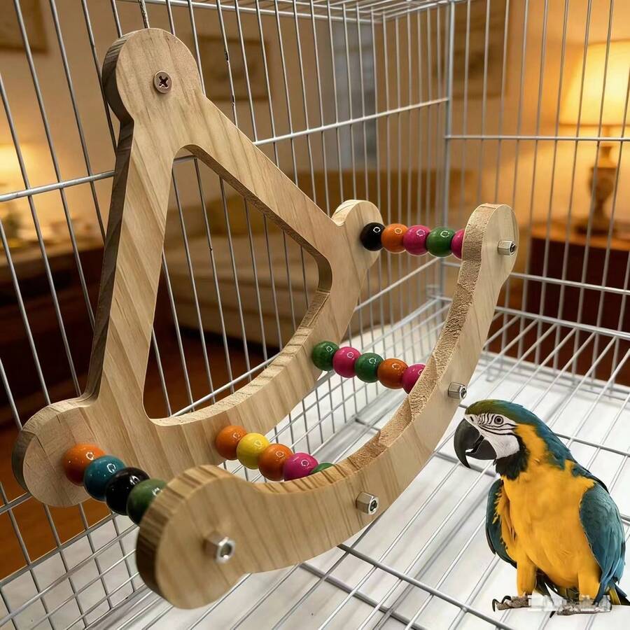 Wooden Pirate Ship Swing Bird Toy, Interactive Parrot Rocking Swing Toy