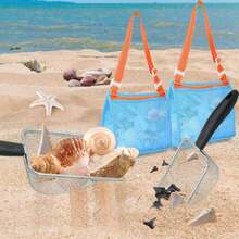 2 Pcs Tamiz de Dientes de Tiburón y 2 Pcs Bolsa de Concha Ajustable, Juguetes para Pla ya, Palas de Malla para Playa, Bolso de Playa, Apto para Niños, Niñas y Adultos,38260509 - Multicolor - Ver 1