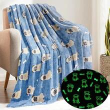 1pc Soft, Lightweight & Warm Flannel Glow-In-The-Dark Dog Pattern Blanket, Suitable For All Seasons, Great For Sofa, Bed, Office Nap, Dates, Holidays Gift - Blue - View 5