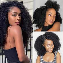 BINF Clip In Hair Extensions Afro Kinky Curly Clip In Hair Extensions Human Hair Clip In Extensions 8pcs 120g/Set Brazilian Remy Hair Curly Hair Clip Ins For Women Hair Extensions - Natural Black - View 6