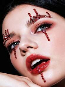 2 miếng dán đá quý màu đỏ lấp lánh, thích hợp cho các bữa tiệc khiêu vũ, trang điểm, trang trí đá quý, phong cách Y2K, trang sức tự làm cho mắt và mặt tại lễ hội âm nhạc, quà tặng ngày Valentine. - Đỏ - Xem 2