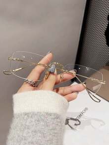 1副女士无框时尚眼镜，透明镜片，打造复古风格，透明眼镜配饰，女士眼镜配饰 - 彩色 - 查看 8