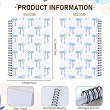 INCOK Blue Bow Notebook - Coquettte School Supplies Bow Journal Cute Note Book Preppy Back To School Stuff Study Supplies Stationery For Students Girly Teen 55x83 Inches - 白色 - 查看 2