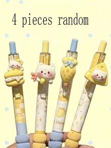 1/2/4pcs Newest Cute Cheese Cat Neutral Pens, Creative High-Quality Design, Suitable For Office Supplies, Students, Stress Relief, Healing, Holiday & Couple Gifts - Multicolor - View 7