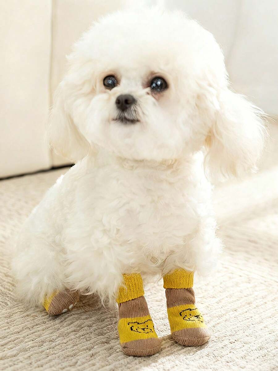Anti-Slip Dog Socks, Soft Knitted Bear Pattern Pet Socks, Scratch & Dirt Resistant Paw Care, Suitable For Indoor & Outdoor Small/Medium Dogs
