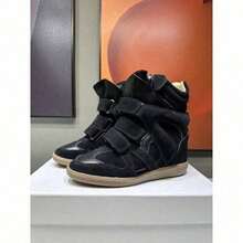 New 2026 Hidden Height-Increasing High-Top Sneakers For Women, Color-Matched Flat Casual Sneakers For Women. Designer High-Top Shoes For Women In Autumn And Winter, Body-Hugging Casual Sports Shoes, Versatile White Shoes With A Black Thick Sole. 7 Cm Internal Elevation Women's Ankle Boots, High-Top Models For Petite Sizes. - màu đen - Xem 5