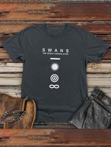 Camisetas de manga corta para hombres con diseños impresos para primavera y verano con patrones de cisnes. - Negro - Ver 7