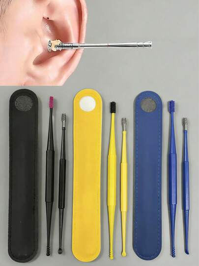 2 Pieces Ear Wax Removal Tool Set - Ear Pick, Spoon Kit | With Storage Bag & Organizer Box | Home Ear Cleaning Essentials, Ear Cleansing Tool Set, Ear Curette Ear Wax Remover Tool, Spring Soft Ear Brush Ear Spoon With Storage Bag For Cleaning Ear Canal Dirt