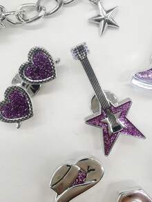 8PCS Purple Retro Rock Music Resin Shoe Charms DIY Star Chain Accessories Removable Punk Guitar Heart Shaped Clogs Shoes Buckles Decorations Personalized Glasses Hat Shoe Clips Ornaments Women Lady Sandals Slides Slippers Beach Bags Decor Xmas Halloween Valentine Birthday Festival Party Gifts - Multicolor - View 5