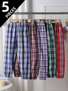 5pcs/Pack Boys' Plaid Pants, Spring/Summer Children Casual Trousers, Jogger Pants For Little/Big Kids, Fits Ages 4-12 - Multicolor - View 1