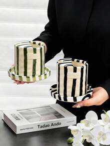 1pc Ins Style Black Striped Grip Mug, Cute Girly High-Quality Romantic Water/Milk/Latte Cup For Women - Black - View 7