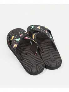 女士优雅蝴蝶交叉绑带拖鞋，昆虫印花，时尚别致，适合海滩、派对、所有季节 - 黑色 - 查看 4