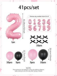 41件/套黑粉数字气球套装，包含32英寸0-9糖果粉色数字气球和黑粉乳胶气球，适用于生日派对、蝴蝶结派对、粉色主题派对、粉色米老鼠主题派对、公主生日派对装饰、结婚纪念日等场合。 - 彩色 - 查看 2
