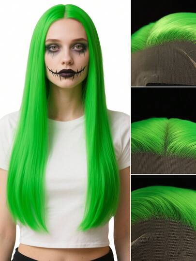 SALLYWELL Mint Blue Color Synthetic Lace Front Wigs For Fashion Women 24 Inch Long Silky Straight Hair Mint Green Wig 13x4 HD Lace Front Wigs Pre Plucked