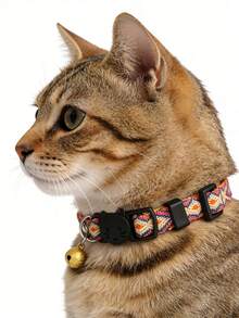 1件涤纶铃铛项圈，可调节尺寸宠物项链装饰配件