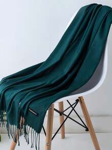 Dark Green Fringed Faux Cashmere Long Scarf For Women, Warm Solid Color Scarf, Autumn & Winter Korean Style Air Conditioning Shawl - Dark Green - View 16