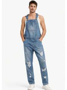 Men's Overalls With Splatter Print - Xanh và trắng - Xem 1