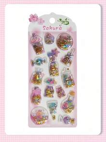 Pegatinas de purpurina dorada lindas - Diseño de colores claros, adecuadas para fundas de teléfono, cuadernos, manualidades, álbumes de recortes, pegatinas en relieve 3D, pegatinas de graffiti, pegatinas de gota de agua de caramelo, pegatinas regulares, libros de pegatinas - Multicolor - Ver 6