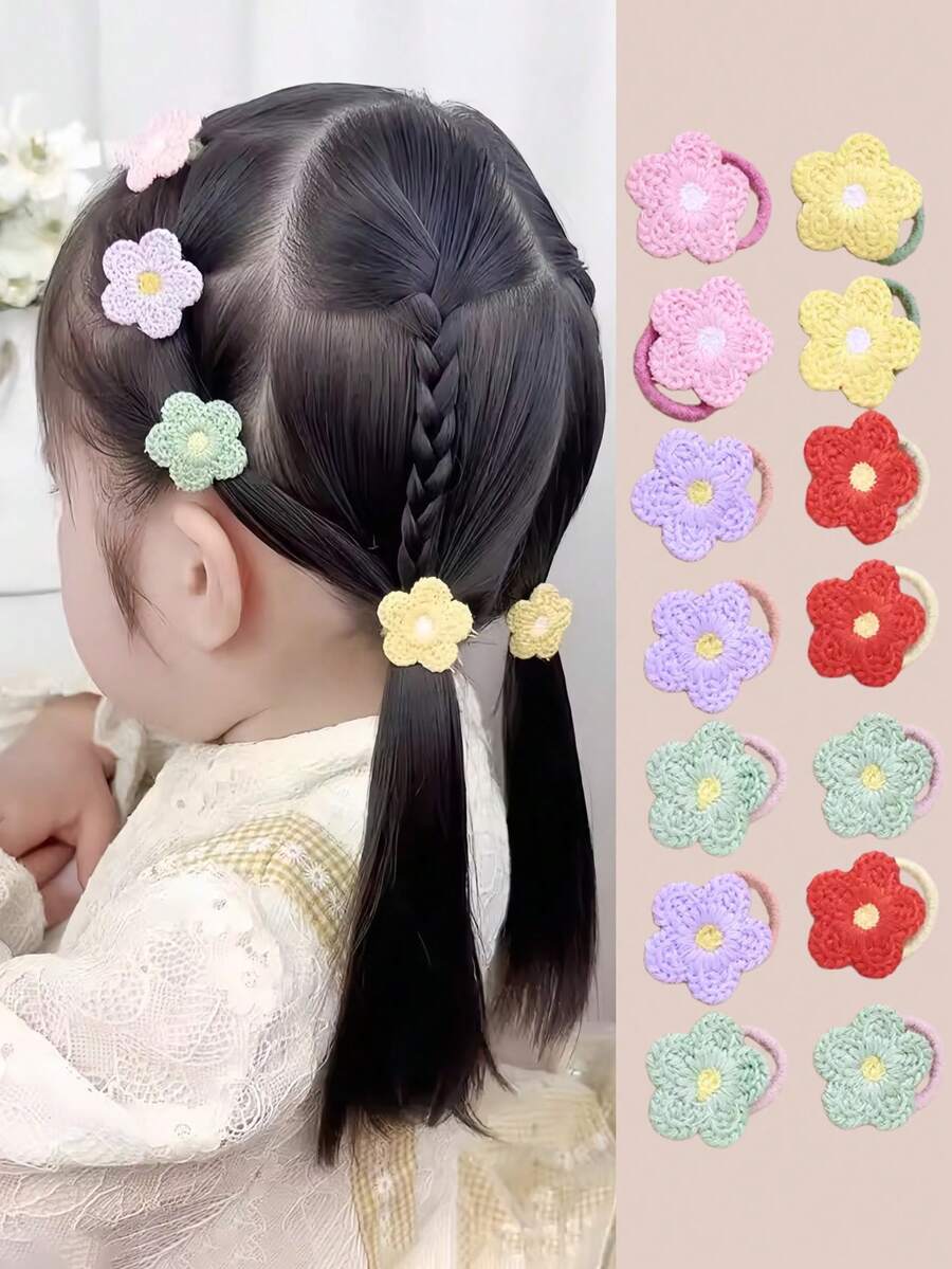 10 chiếc dây buộc tóc mềm mại thêu hoa cho bé gái, dây buộc tóc mini dễ thương, nhẹ nhàng cho tóc. - Nhiều màu - Xem 1