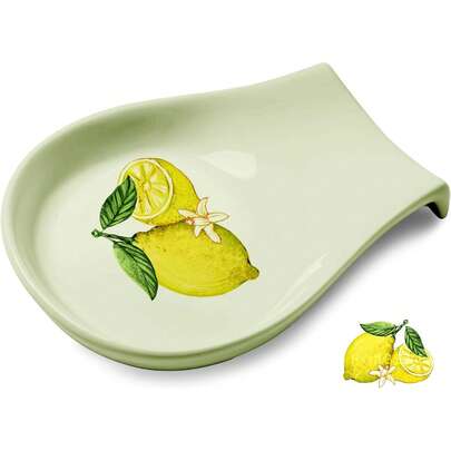 Lemon Ceramic Spoon Rest, Light Green Spoon Rest For Stove Top, Spoon Holder For Kitchen Counter, Lemon Decor, 4.5 Inch