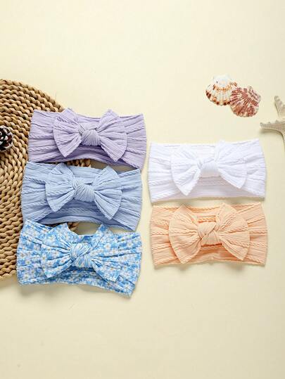 5pcs/Pack Printed Bow Baby Headbands, Multicolor Infant Headbands, Super Cute Baby Fontanel Headbands, Lightweight & Breathable, Suitable For All Seasons, Great For Photos And Gifts