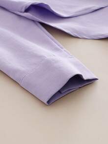 Minimalist Lapel Long Sleeve Loose Women's Shacket, Featuring Shirt Collar And Asymmetric Hem Design Spring - Light Purple - View 8