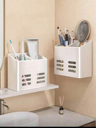 1 pieza Estante de almacenamiento de baño montado en la pared, puede almacenar cepillo de dientes, pasta de dientes, peine, etc., estante de secado de almacenamiento de baño, soporte para brochas de maquillaje