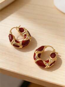 Ultimate Parisian Vibe Gold Hoop Earrings For Women - Vintage Chunky Circle Earrings, Coquette & That Girl Aesthetic (Outfit Jewelry, Fall Capsule Wardrobe) - Red - View 13