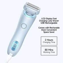 Electric Shaver For Women Pubic Hair - Electric Razors Hair Removal Rechargeable For Womens Legs Arms Bikini Private Area Underarm Waterproof Wet/ Close Shaving - Smooth Lady Body Hair Shaver Trimmer Portable For Travel Home Use - 淺藍色 - 查看 2