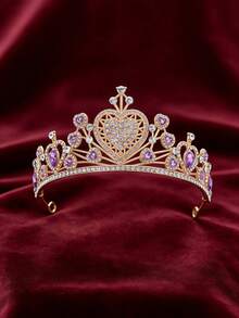 1pc Heart-Shaped Red Gem Studded Crown, Multi-Layer Heart Design, Suitable For Parties, Dates, Princess Style Headpiece