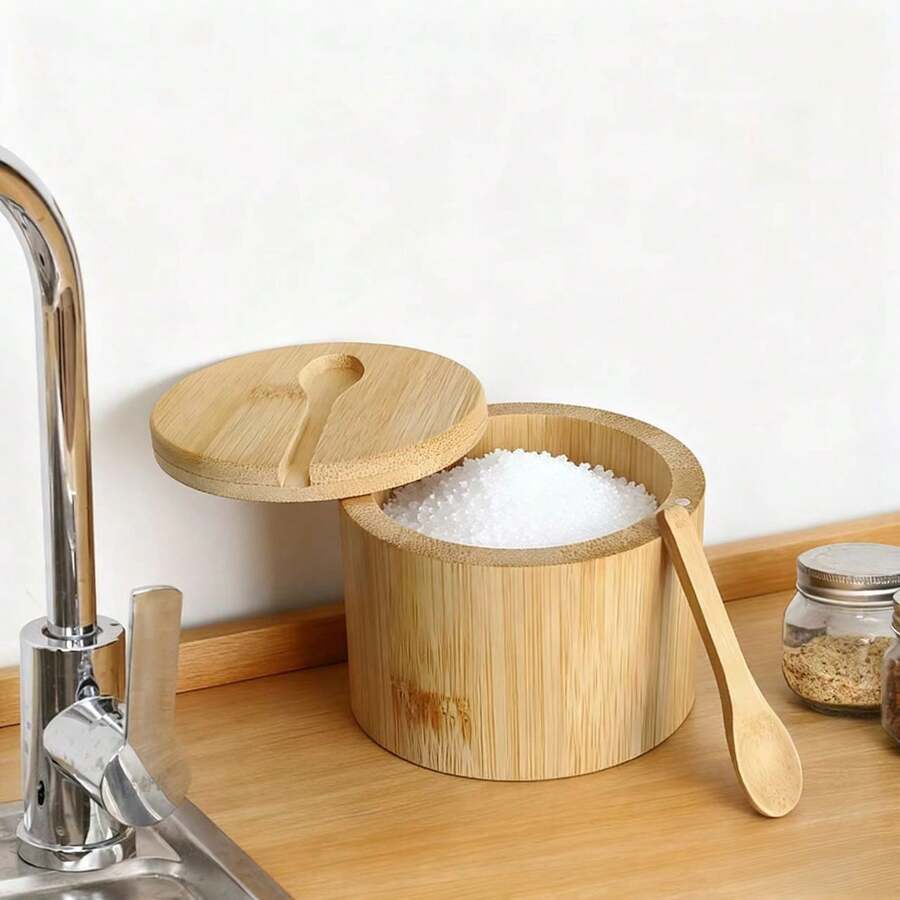 1个天然木纹竹制磁性盖调料罐，容量6盎司，配有配套勺子，适合存放盐/胡椒/香料/糖等，实用厨房收纳好帮手，母亲节和情人节礼物佳选。 - 彩色 - 查看 1