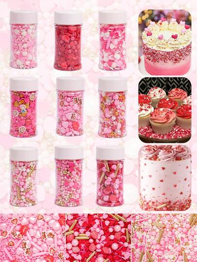 Decoraciones comestibles para pastel del Día de San Valentín - Perlas de azúcar rosa, aptas para hornear, cupcakes, helados, dulces, decoración de galletas - Ideal para el Día de San Valentín, fiesta de ducha nupcial con tema de princesa, fiesta de boda