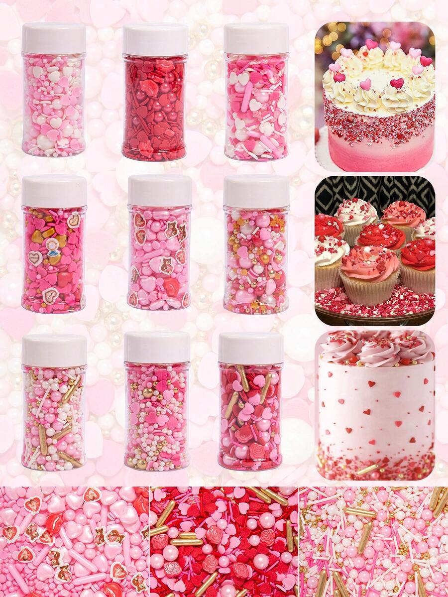 Edible Valentine's Day Cake Decorations, Suitable For Decorating Baked Goods, Cupcakes, Ice Cream, Candies And Cookies - Pink, Ideal For Valentine's Day, Princess-Themed Wedding Parties And Weddings. - Multicolor - View 1