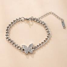 1pc Multi-Color 18K Gold Stainless Steel Butterfly & Heart Cubic Zirconia Rhinestone Chain Bracelet, Titanium Steel Jewelry Suitable For Couples, Friends, Daily Wear - Multicolor - View 16