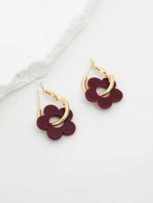 LADYCOCO 1对时尚可爱蓝色亚克力五叶草吊坠耳环，适合女性佩戴，非常适合约会、派对和送礼。 - 酒紅色 - 查看 5