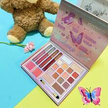 Paleta de maquillaje con sombra de ojos, iluminador, rubor y brillo de labios con diseño de mariposa de dibujos animados y perlas y acabado mate en múltiples colores - 3311 - Ver 5