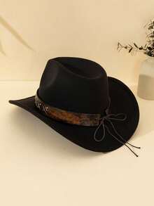 1顶男女通用涤纶西部牛仔帽，复古风格百搭帽子，带有公牛图案，适合休闲穿着、西部牛仔派对和酒吧等场合（所有尺码） - 復古牛頭帽 - 查看 4