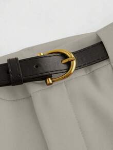Mid-Rise Solid Color Elegant Straight-Leg Pants With Belt Spring - Apricot - View 2
