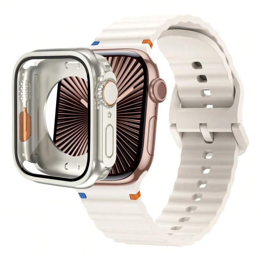 SMART WATCH MX Correa Sport Para Apple Watch + Case Ultra Cristal Templado - Crema/Starlight - Ver 1