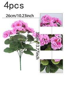 1/2/4pcs Artificial Geranium Shrub - Realistic Pink Flowers With Green Leaves, Suitable For Indoor And Outdoor Decor, Great For Garden, Porch, Patio, Window Box And Hanging Planter, Maintenance-Free Artificial Outdoor Floral Shrub
