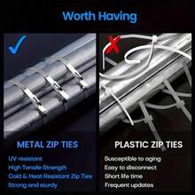 50-Pack 7.9 Inch Heavy Duty Stainless Steel Zip Ties | Rust Resistant, High Temperature Resistant Metal Cable Ties For Machinery, Automotive, Exhaust Applications And More - 4.6*200 مم - مشاهدة 4