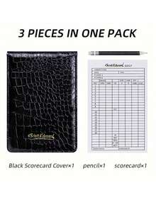 一套高尔夫球记分册，鳄鱼皮纹高尔夫配件，含记分卡和笔
