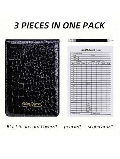 一套高尔夫球记分册，鳄鱼皮纹高尔夫配件，含记分卡和笔