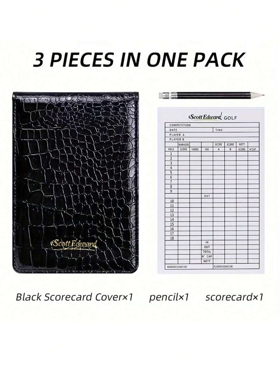 一套高尔夫球记分册，鳄鱼皮纹高尔夫配件，含记分卡和笔