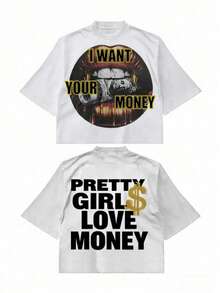 Fly "I Want Your Money" Hip-Hop Flow T-Shirt Pure Cotton Double-Sided Printed T-Shirt, Suitable For Men And Women,Top Pick Gift For Summer Casual Tees - 白色 - 查看 15