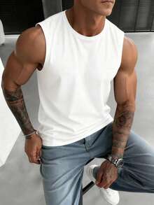 Men's Summer Round Neck Casual Sleeveless Tank Top - White - View 1